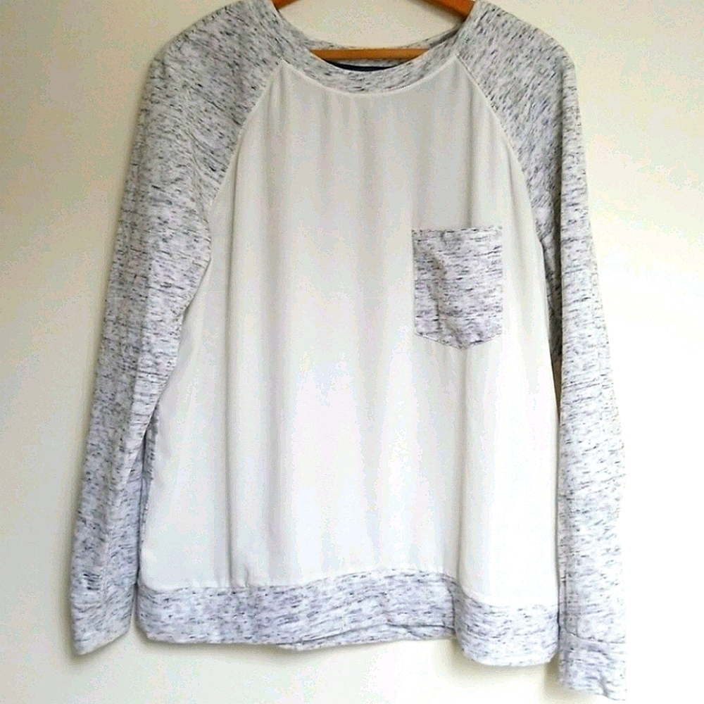 Lou & Grey ■ (L) Mixed Media Sheer Sweatshirt